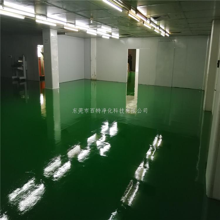 東莞市謝崗（gǎng）廠房車（chē）間（jiān）環氧薄塗地板施工中